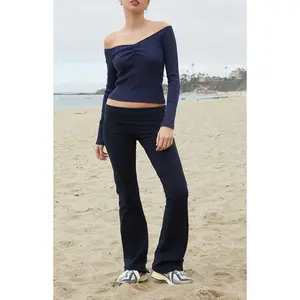 John Galt Women's Navy Off-The-Shoulder Cinched Long Sleeve Top