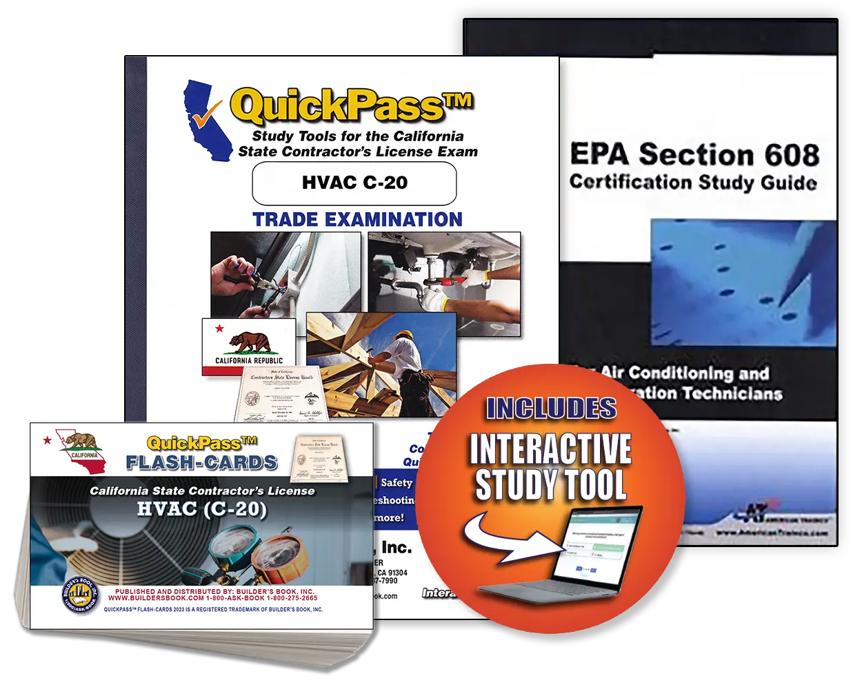 California C-20 HVAC License Examination QuickPass Study Guide Combo (Includes: Study Guide, Online Access Key, Flash-Cards and EPA 608 Study Guide)