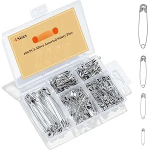 180 count 4 Different Sizes  Safety Pins Assorted, Small and Large Safety Pins Bulk for Clothes and Sewing