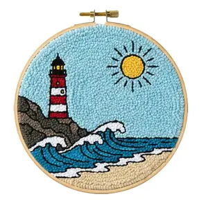 DIY Punch Needle Kits for Beginners with Hoop Punch Needle Starter Craft Embroidery Set Easy for Adults and Children Festival Gift and Decoration 20x20cm