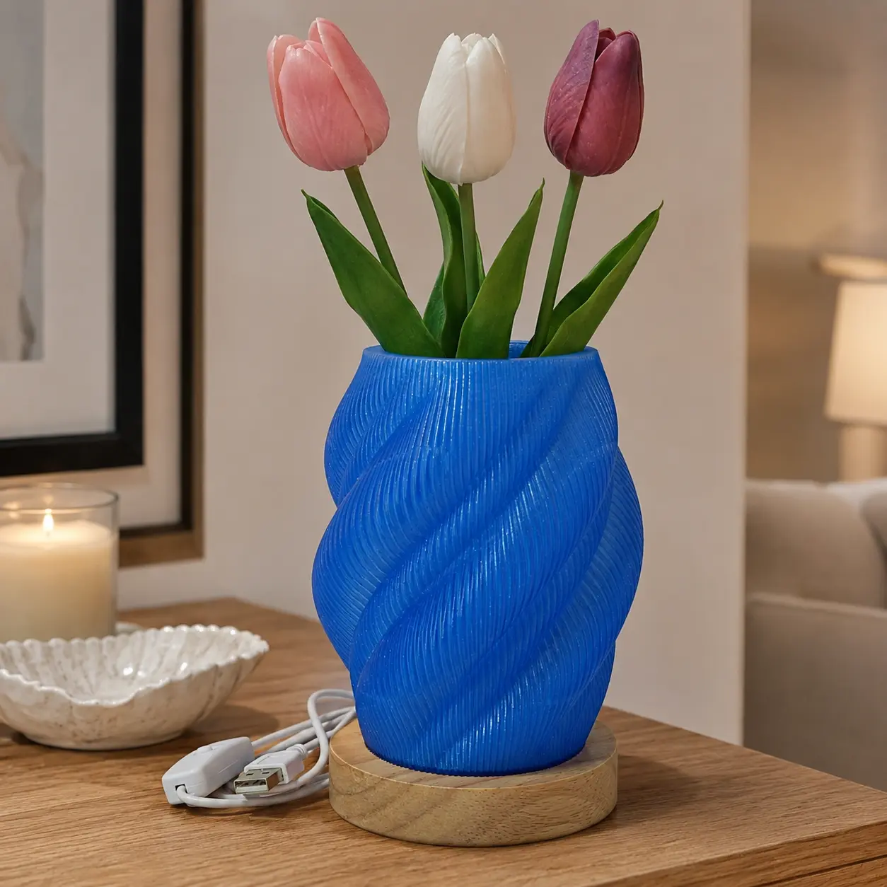 Spiral multifunctional night light, USB charging vase table lamp, pen holder makeup storage integrated modern desktop decorative light