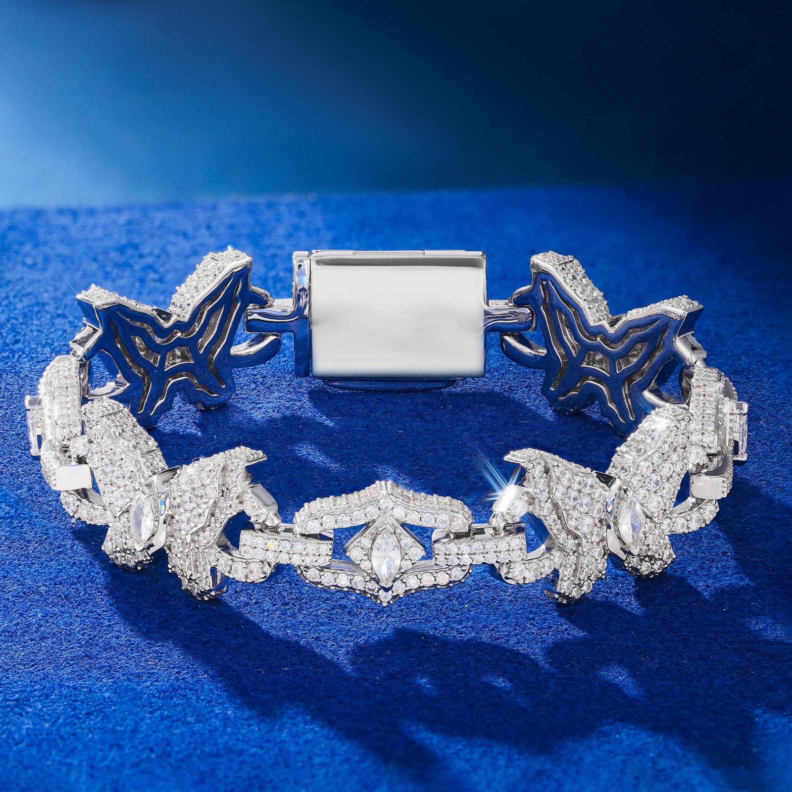 【#CMB20】 Butterfly Bracelet Copper Moissanite UCCIYO Lab-Created Moissanite Bracelets For Men or Women Hip Hop Rock Fine Jewelry