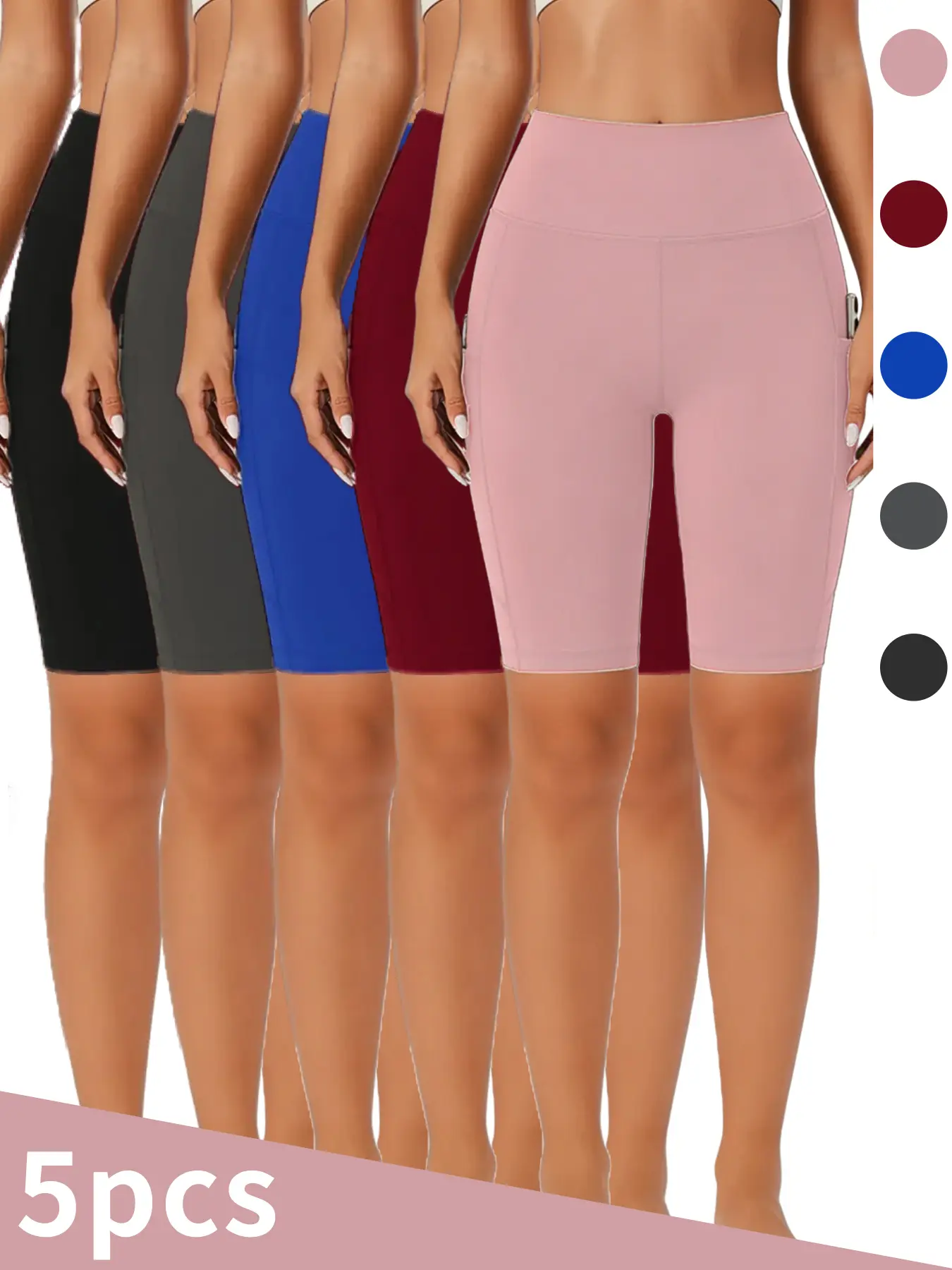 5-Pack High-Waisted Capri Leggings with Crescent Moon Pockets Plus Size Summer Yoga Pants High-Stretch Non-See-Through Fabric Tight-Fit Solid Color for Casual & Workout