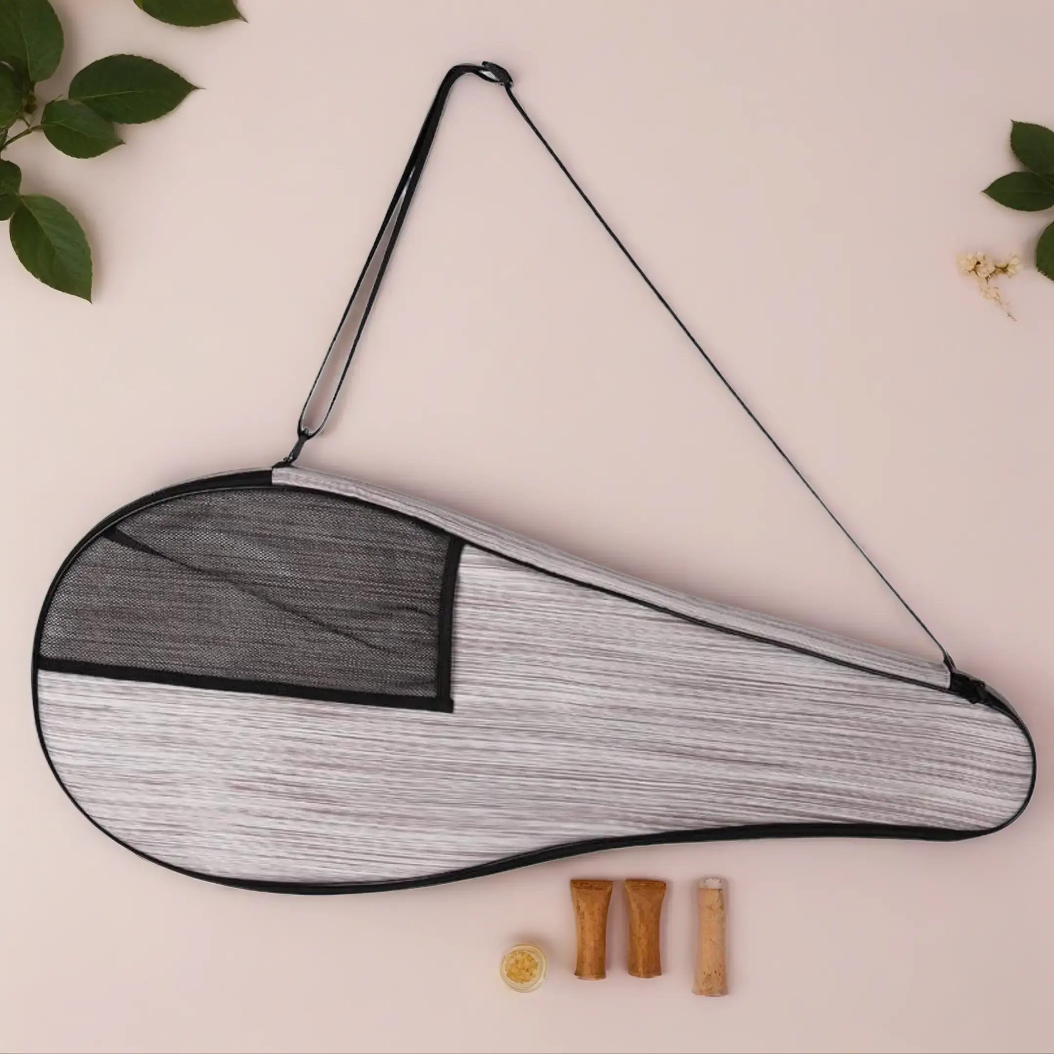 NEW Aesthetic Gray Tennis/Badminton Bag Fits 1-2 Rackets, Double Layer Racket Cover with Phone Pocket&Front Mesh Pocket for Tennis Balls, Lightweight Unisex Tennis Gear Accessories