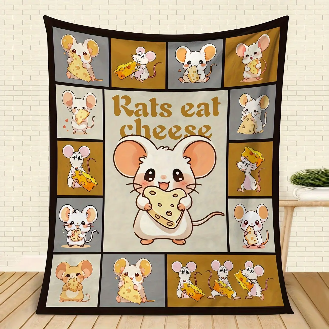 1pc Flannel Little Mouse Eating Cheese Printed Blanket, Soft And Skin-friendly Casual Sofa Blanket Shawl Blanket, Multi-purpose Nap Blanket Throw Blanket