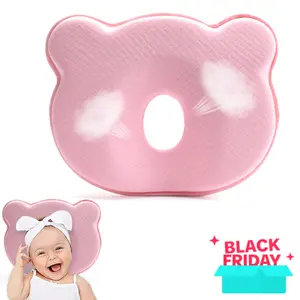 Memory Foam Baby Pillow,Cute Cartoon Bear Soft and Cozy Pillow, Breathable Bedding Set for Infants for Small Boys and Girls Prevent Flat Head