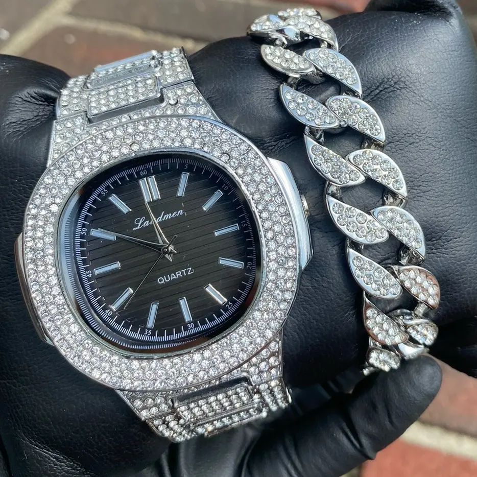 Ice Out Black King Dial Men Hip Hop Bling Watch Bracelet Ice Out Black King Dial Men Hip Hop Bling Watch Bracelet