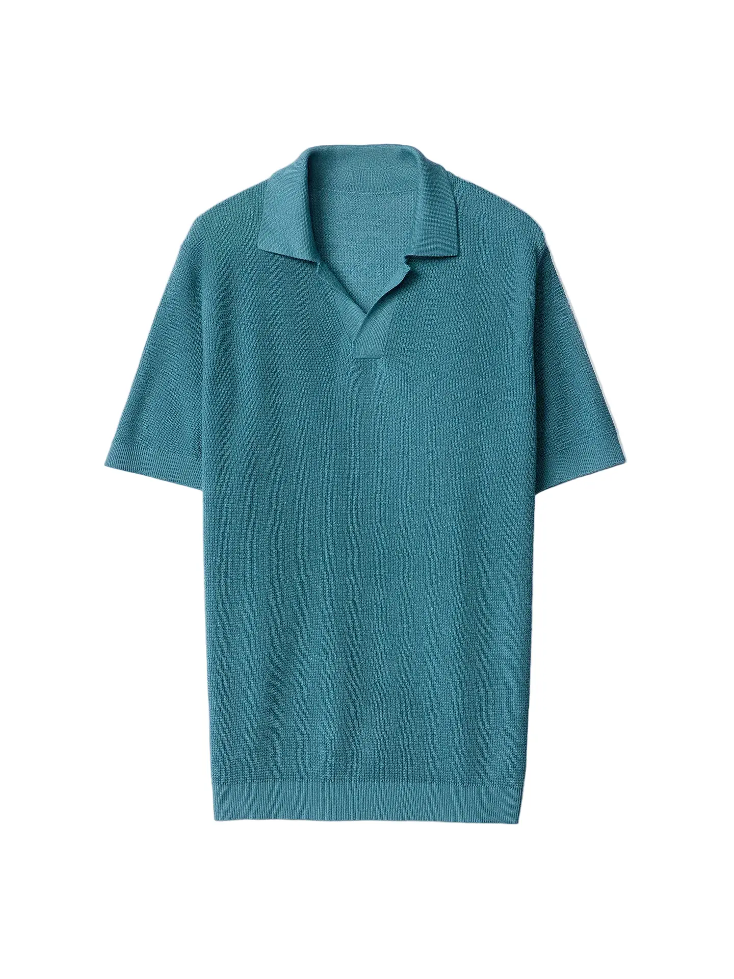 Men's Luxury Open Collar Cashmere Silk Short Sleeve Polo Shirt, Casual Classic Plain Menswear Tops