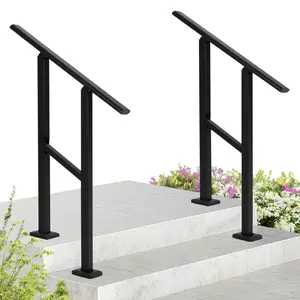 2 Step Hand Rails for Outdoor Steps,1 Pack Metal Stair Railing Handrail,75° Adjustable Black Hand Railings for Porch Deck Garden,Complete Stair Railing Kit