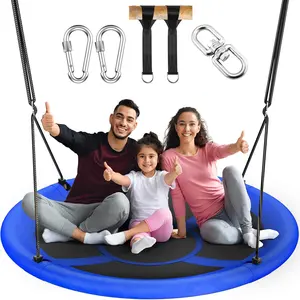 43" Saucer Tree Swing for Kids Adult, Waterproof Flying Saucer Swing with Adjustable Hanging Straps, Swing Seats for Backyard Outdoor Indoor Playground, Blue