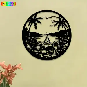 1pc Tropical Beach Metal Wall Art,Tropical Beach Statue Mural, Ideal Gift for Easter, Summer Vacation, Coastal Decor Enthusiasts, Weather-Resistant Metal Wall Decor Wall Sculptures, Perfect for Patio Wall & Garden Fence, Unique Tropical Home Decor