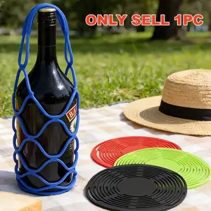 1pc Silicone Mesh Beer Basket Folding Red Wine Basket Insulation Pad Outdoor Portable Fruit Basket Gift