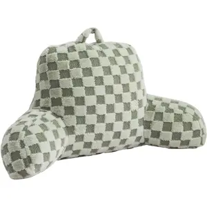Reading Pillow Checkered Bed Rest Wedge Backrest Checkerboard Pillow with Arms  Support for Sitting Up in Bed Cushion Incline Rest Sleeping  Pillow, Light Green Large