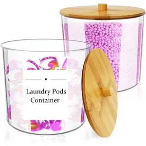2 Pack Laundry Pods Container,93 oz Large Acrylic Laundry Storage Jars with Bamboo Lids,Detergent Holder for Bath Bombs,Dryer Balls,Scent Boosters,Laundry Room Organization