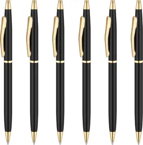 Slim Metallic Retractable Ballpoint Pens - Black & , Nice  for Business Office Students Teachers Wedding Christmas, Medium Point(1 mm) 6 Pack-Black ink