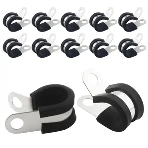 Cable Clamps,Stainless Steel Wire Rubber Metal Loop Clamps Bracket Tools Pipe Clamps for Tube,Lines,Wire Cord Installation