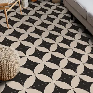 Vintage & Geometric Flower Pattern Tiles, Oilproof Peel-And-Stick Floor Decoration for Kitchen/bathroom/living Room, Easy Install Starburst Design