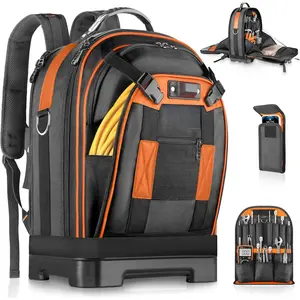 Tool Backpack, Heavy Duty Tool Bag, Hvac Tool Bags, Electrician Construction Backpack, Work Backpacks for Men With Removable Tool Organizer and Laptop Compartment, Orange
