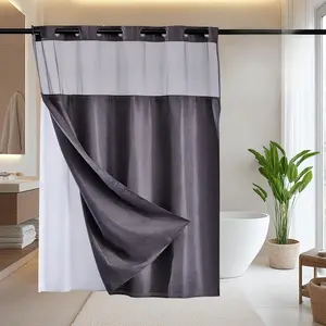 No Hook Shower Curtain with Snap in Fabric Liner, Modern Shower Curtain Liner with Sheer Window, Hotel Style Shower Liner Set for Boothroom, Waterproof and Washable, 72" W x 74" L, Grey,home essentials shower curtains shower curtain sets