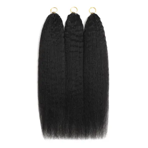 Kinky Straight Human Hair Extensions - Feather Crochet Hair, Knotless Pre-Separated Micro Loop Reusable Bundles, Glueless Invisible Texturizing Set, Washable for Easy Upkeep, Can Be Washed, Flat-Iron or Straighten Freely, DIY Option