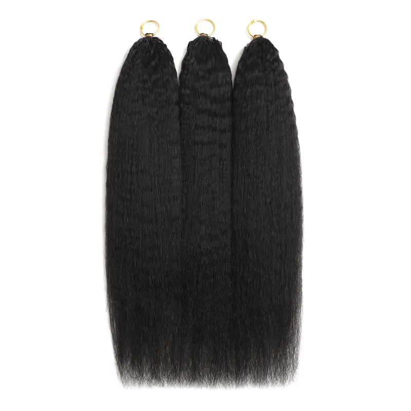 Kinky Straight Human Hair Extensions - Feather Crochet Hair, Knotless Pre-Separated Micro Loop Reusable Bundles, Glueless Invisible Texturizing Set, Washable for Easy Upkeep, Can Be Washed, Flat-Iron or Straighten Freely, DIY Option