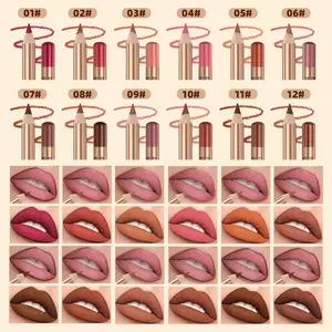 QIBEST Matte Lip Pencils Waterproof Lipliner Pen Smooth Nude Lipstick for Everyday Makeup Application 12 Shades Matte Finish Long Lasting Wear