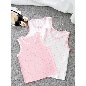 3 pieces of strawberry floral print girl vest prepubescent girl fashion items, comfortable breathable girl fashion items, girl clothing, girl set, teen girl clothing