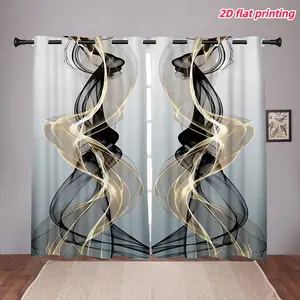 2D Flat 2Pcs 2-piece, modern abstract smoke printed curtain panel, elegant luxury style, with loop, perforated design, semi sunshade polyester fiber, suitable for home living room, bedroom, balcony, kitchen, study and shower window decoration,