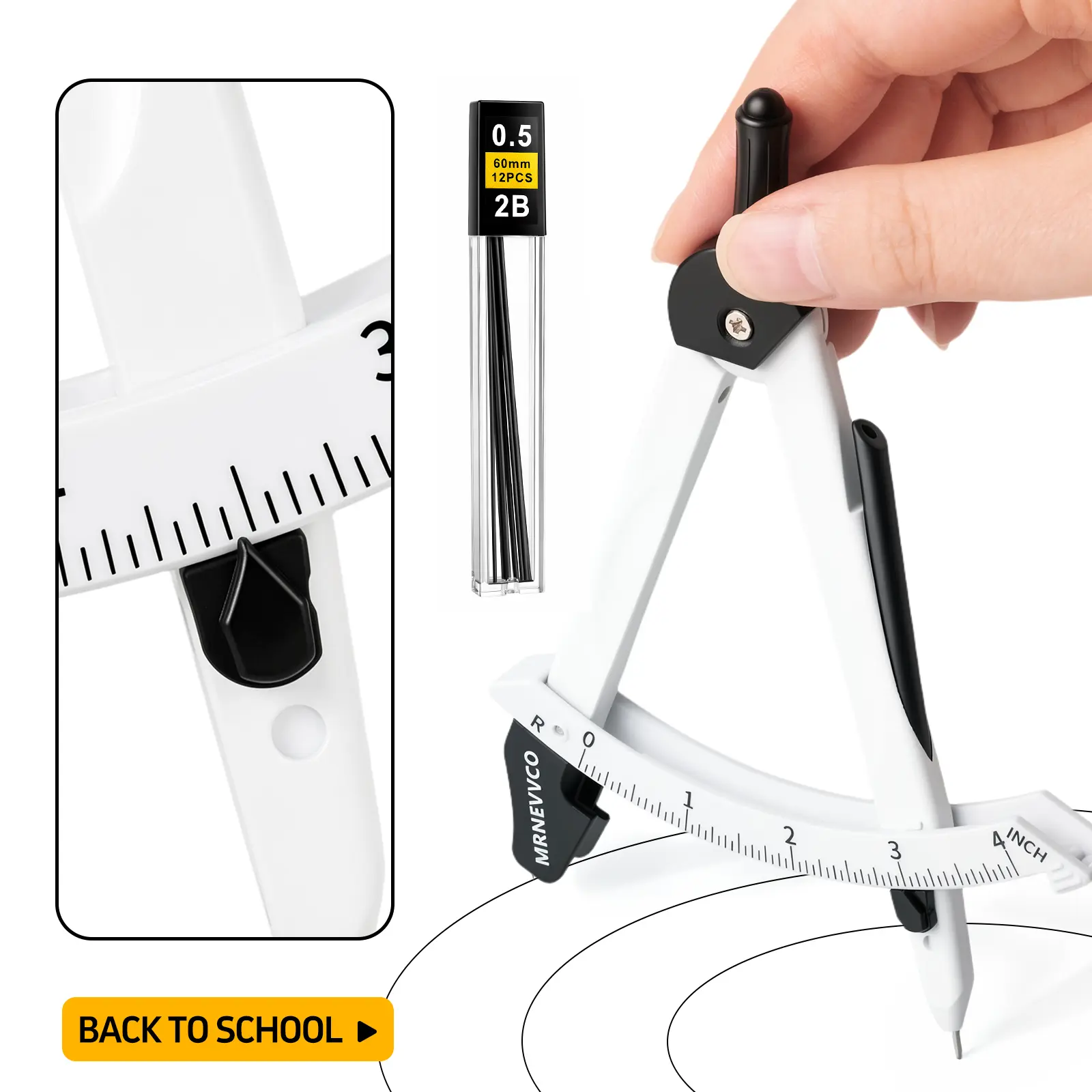 MRNEVVCO No-Need Ruler Compass Set Lead Refills Geometry Math Drawing Measuring Instrument Stationery, Essential,Automatic Tip Retraction,Deal For You Day supplies school