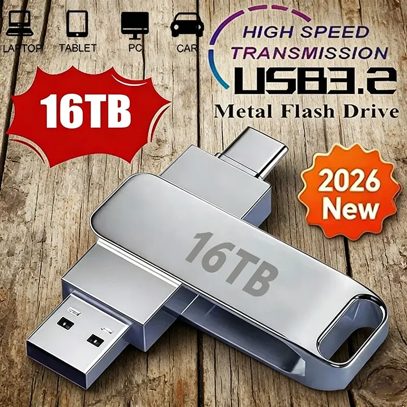 Data Transfer Metal 512GB U Disk 2026 New High Speed  Waterproof Storage PC Phone 16TB Flash Drive USB 3.2 Type-C Memory Stick
