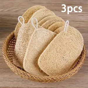 3pcs Double-Layer Natural Loofah Exfoliating Sponges for Shower & Bath - Gentle Body Scrubber for Men And Women, Expandable Plant Fiber, Exfoliating Tool, Ideal for Kitchen/Bathroom Cleaning, African Bath Sponges