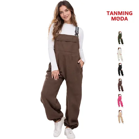 TanmingModa Women's Athletic Plush Fleece Bib Overalls - Fitted Below-the-Knee Jumpsuits with Adjustable Suspender Straps, Warm Windproof Fabric, Zip Closure, Korean Style for Winter Ski, Casual Wear Womenswear Breathable