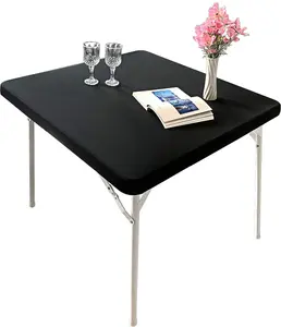Cocktail Fitted Spandex Stretch Square Table Covers Caps Elastic Square Tablecloth Black Table Topper 34x34 Inch