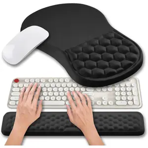 2 in 1   Pad Wrist Support & Wrist Rest for  Keyboard Set, with    Massage Bulge and Full Memory Gel Design (2In1 Set, Black)