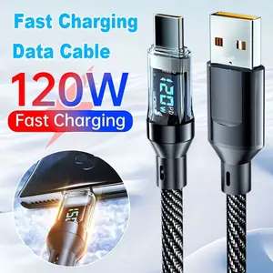 120W USB to Type C Cable Phone Super Fast Charging Cable With LED Display 100W Type-C To Type-C Data Cord For Huawei Oppo Vivo