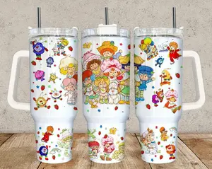 Retro Strawberry Shortcake Rainbow Brite 40oz Tumbler, 80s Cartoon Strawberry Girl Travel Mug