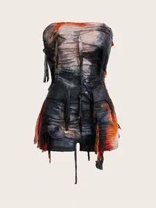 Tie-Dye Print Fringed Bandeau Jumpsuit for Women - Summer Wear, White Color, Plain Pattern, Ideal for Casual and Daily Wear