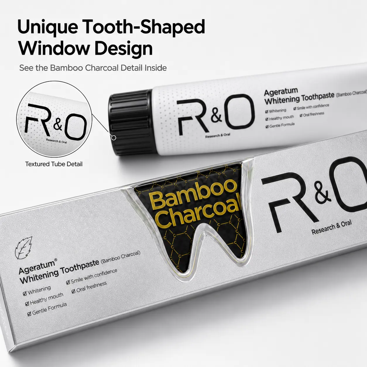 Bamboo Charcoal Toothpaste 3.5 oz, Premium Tooth-Shaped Window Box, Fresh Breath Daily Oral Care