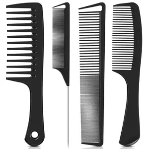 CHRISTMAS GIFT Barber Tools 4-Piece Professional Hair Comb Set - Wide Tooth, Rat Tail, Fine Tooth Combs for Braiding, Cutting, Styling Curly Hair - Heatless
