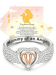 Miscarriage Memorial Ring, Angel Mommy Ring, Heart Pattern, Footprint Ring, Inspirational Jewelry, Mother's Day Gift, Stainless Steel Jewelry