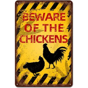 Vintage Chickens Metal Sign Beware of Chickens Sign Funny Beware Animal Decor