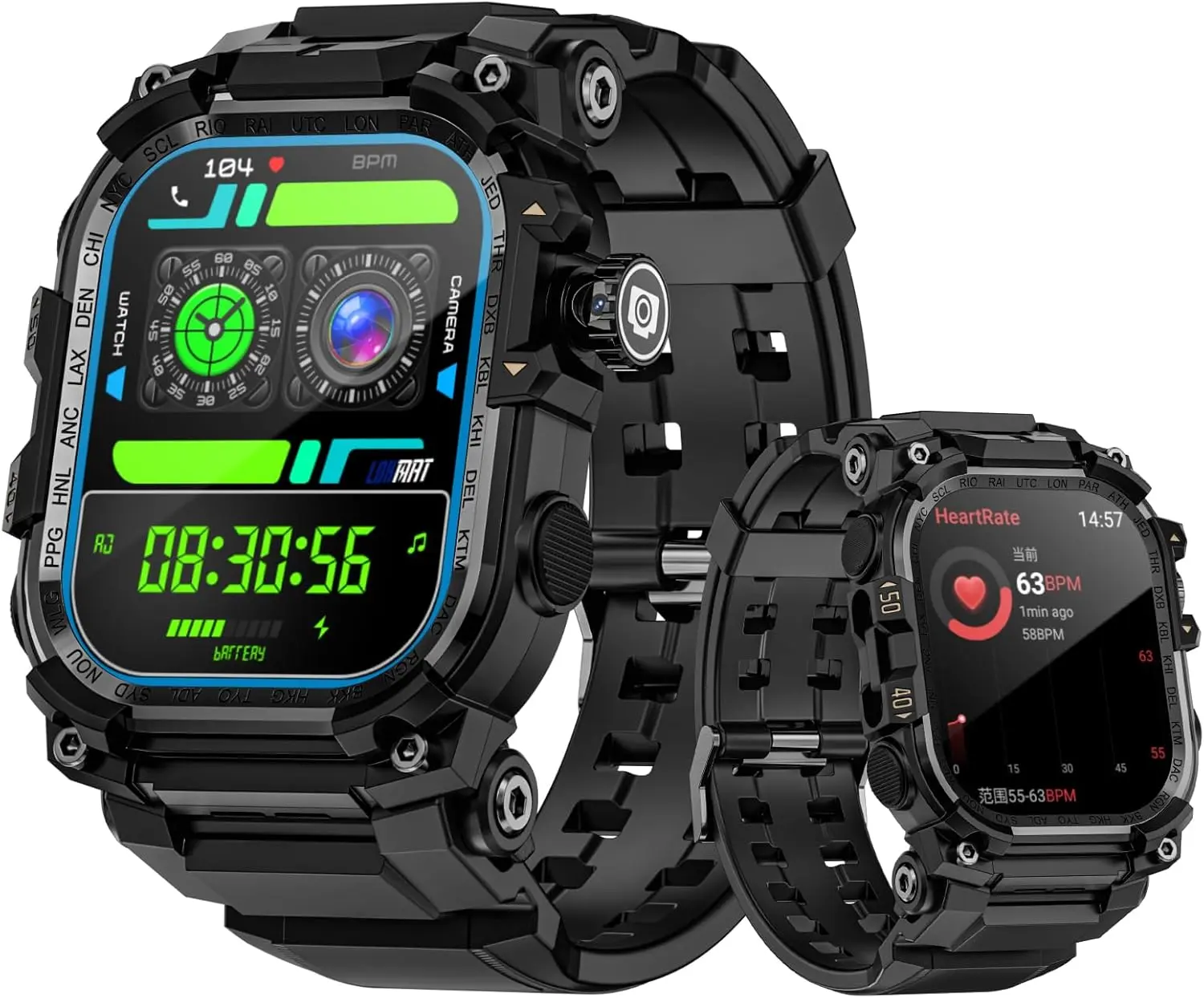 LOKMAT Digital Smart Watch - 2.06'' AMOLED Touchscreen 4G Wearable Tech, 3GB+32GB Military Durable Gadget Watch with Rotating Camera, WiFi, GPS, NFC, Fitness Tracker, Phone Call Capability (Black)