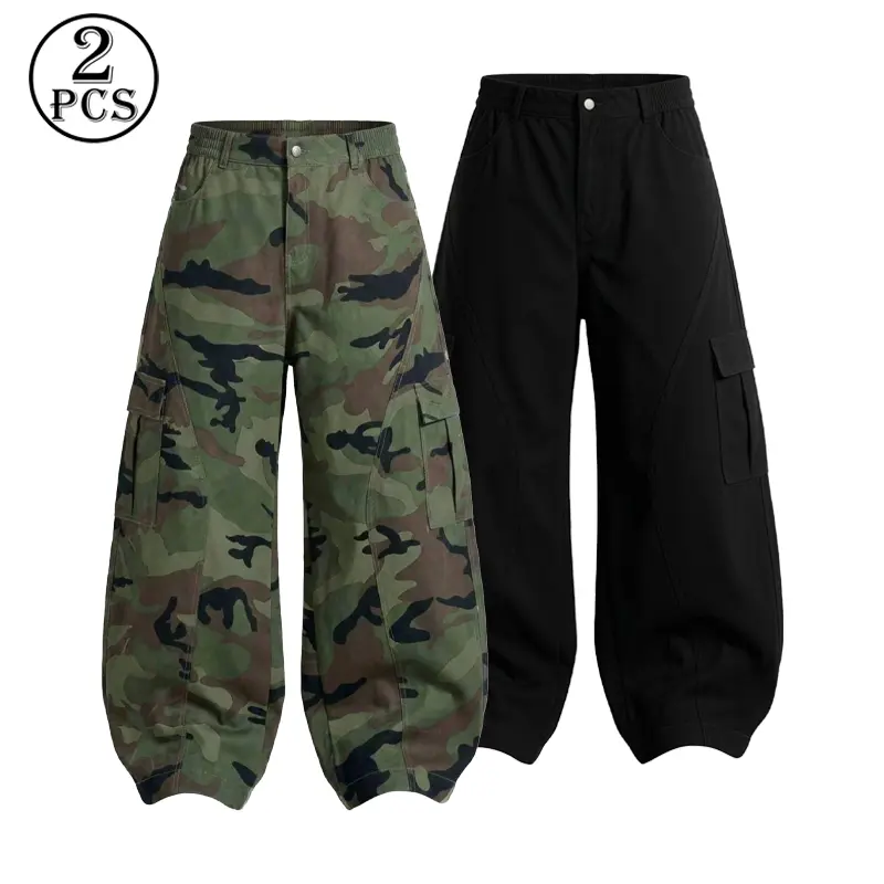 Camouflage Cargo Jogger Pants Men Vintage Jungle Camo Wide Leg Baggy Tactical Trousers Elastic Back Waist Multi Pocket Streetwear Work Pants,vintage jungle camo baggy cargo pants,wide leg tactical camo joggers,military camo oversized work pants Menswear