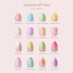 BTArtbox Extra Short Press On Nails - Season of You, Easy-to-Apply Almond Squoval Press On Nails with Glue and Adhesive Tabs in 16 Sizes - 32 Nails All-in-One Kit