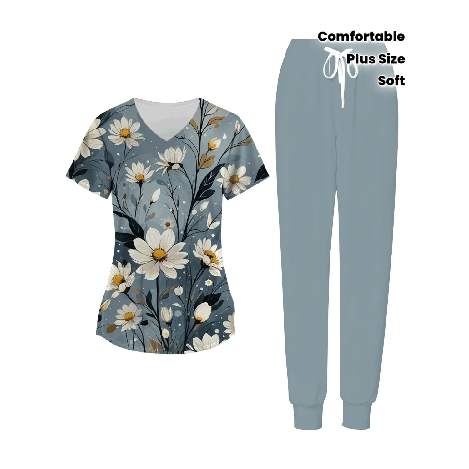 Full Floral Plus Size Women's Nursing Uniform Set - Soft, Comfortable Fabric for Hospital and Home Care - Ideal Gift Option