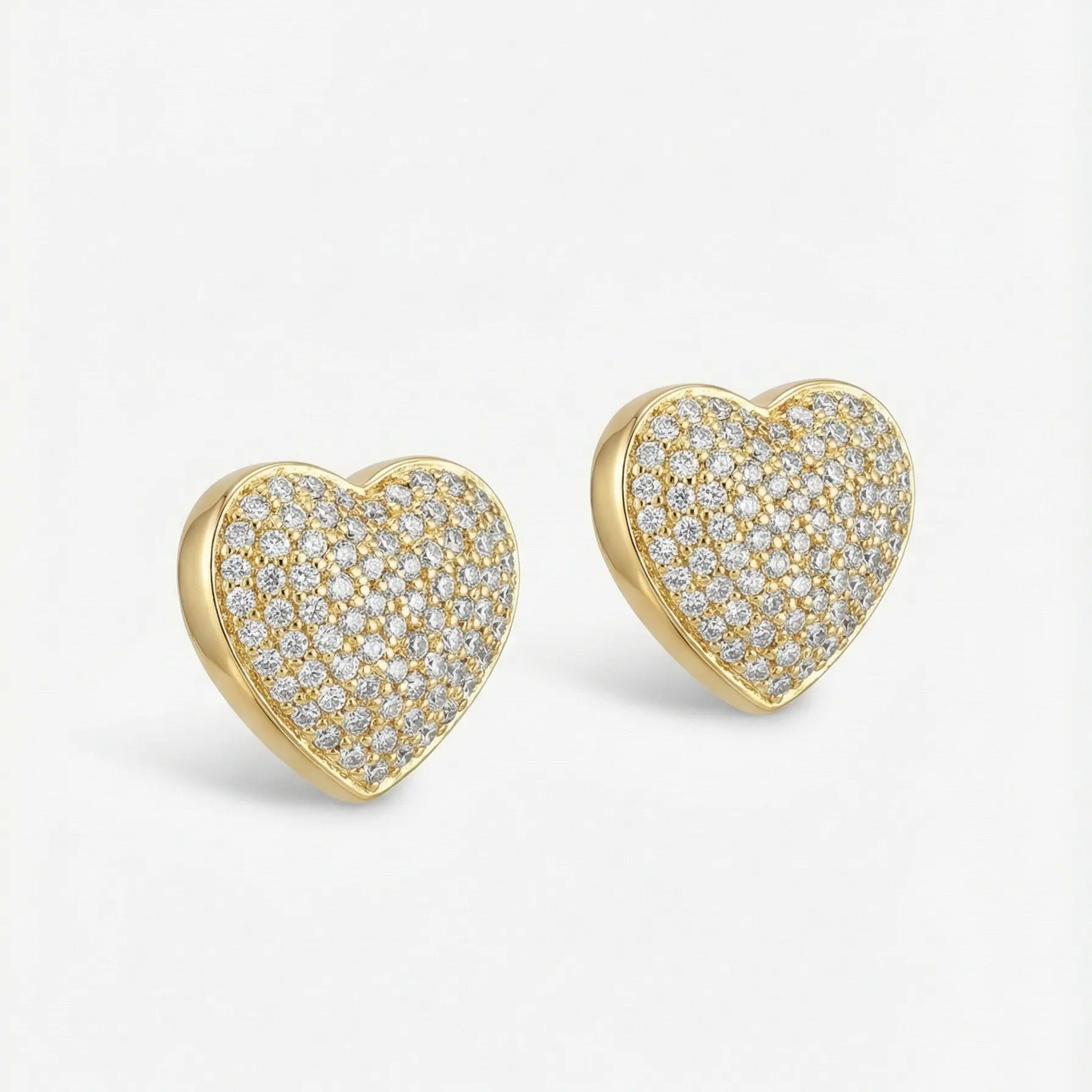 Women's Hypoallergenic Heart-Shaped Stud Earrings - Copper Metal Coating Zircon Pave, Gold & Silver for Daily Casual Looks, Exquisite Jewelry Box Included, Earring for Women