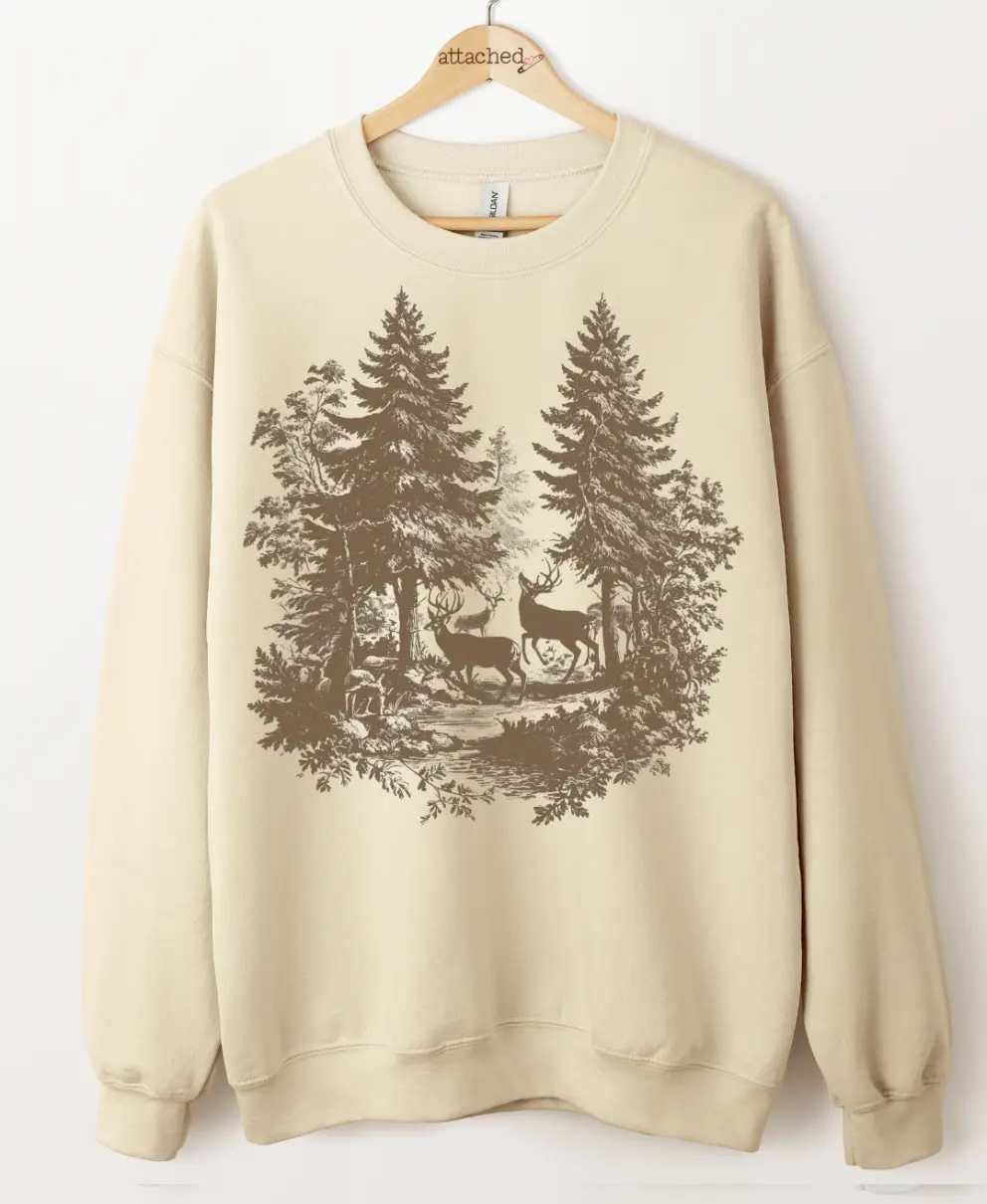 Deer Scene Color On Color Graphic Top Deer Scene Color On Color Graphic Top