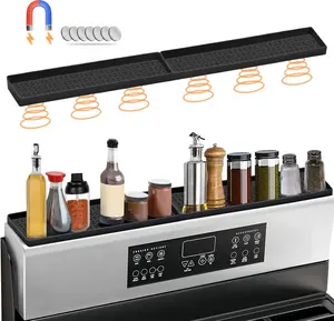 30 Inch Silicone Magnetic Stove Top Shelf, Kitchen Shelf over Stove Spice Rack Apartment Must Haves Kitchen Gadgets for above Stovetop Seasoning Organization and Storage with 2 Functional Prtitions BFONS