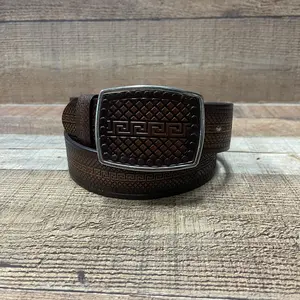 Men's Western Cowboy Belt with Square Buckle Cinto Hebilla Cuadrada Laberinto