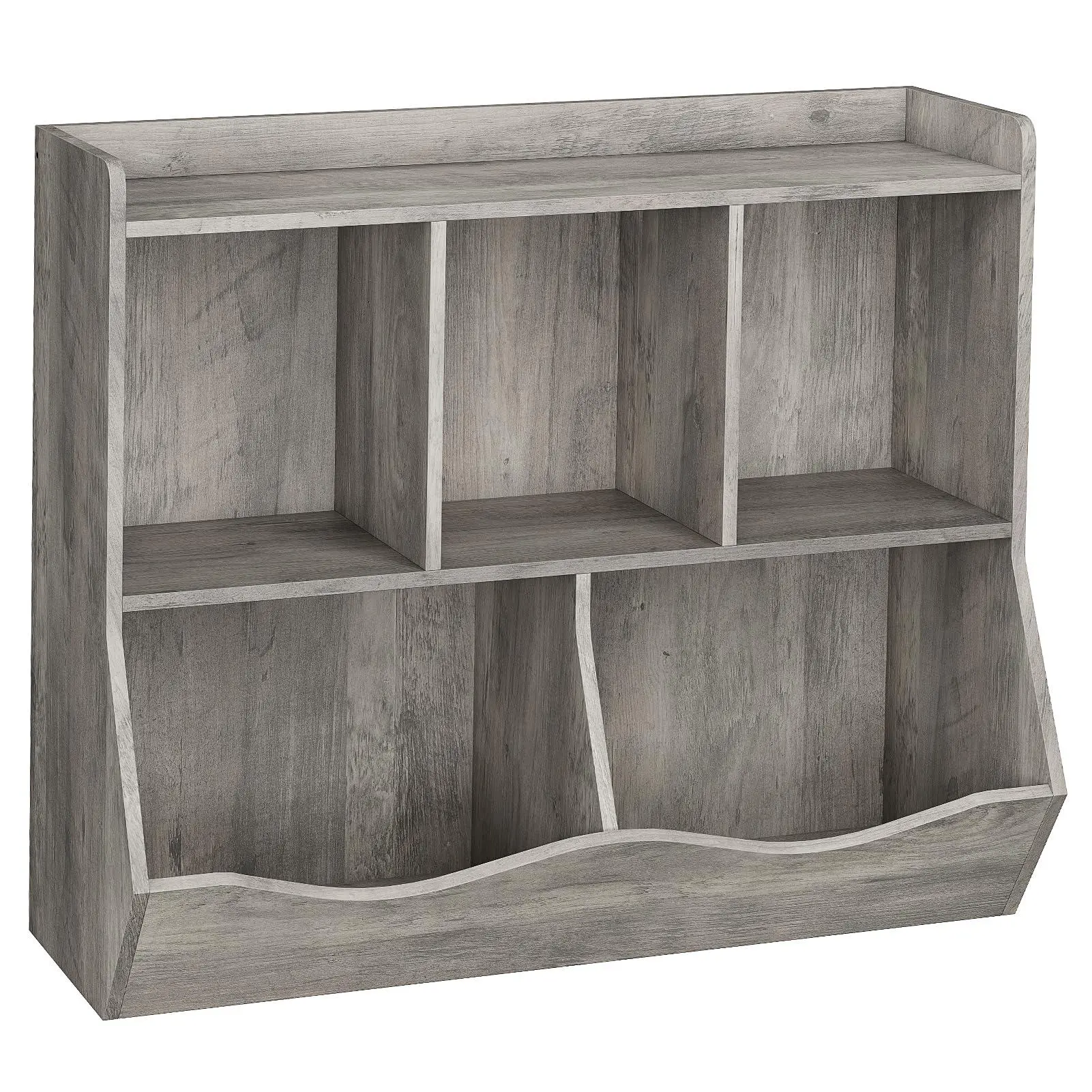 Set of 2 children's bookshelves & toy shelves made of wood – gray – Tilting boxes, 3 open compartments, child-safe height (91.5x29x80 cm) – Easy assembly – With anti-tip device